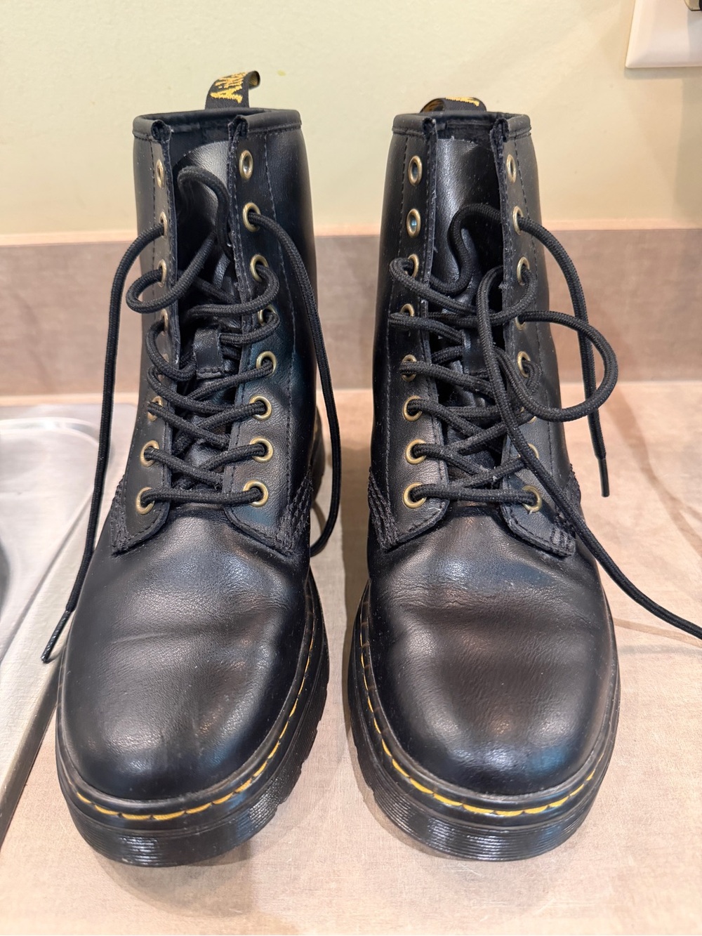 Dr. Martens Black Leather Lace-Up Platform Boots